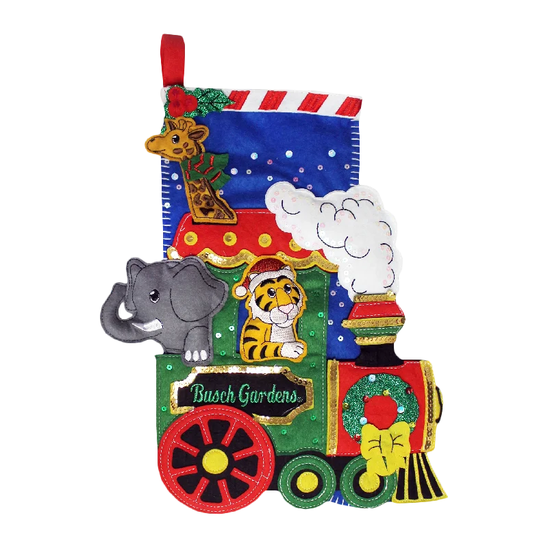 Busch Gardens Tampa Christmas Animal Train Felt Stocking 18"