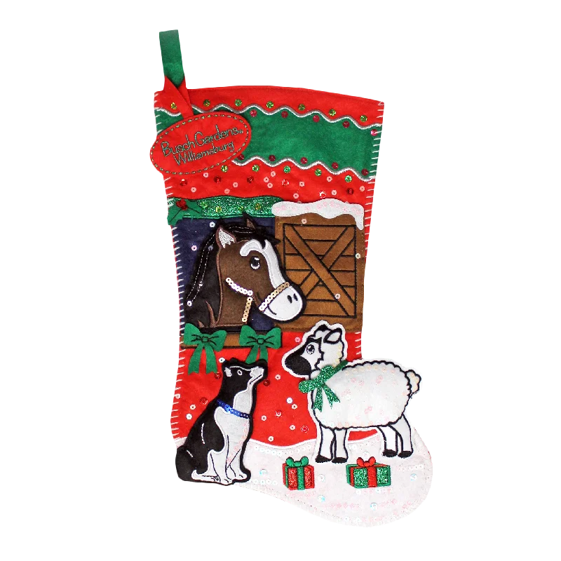 Busch Gardens Williamsburg Barn Animals Red Felt Stocking 18"