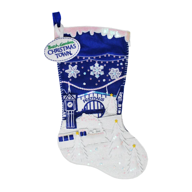 Busch Gardens Williamsburg Christmas Town Blue Felt Stocking 18"