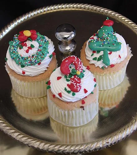 CH-065 Display Christmas Decor Gold cupcake with chocolate mousse filling.