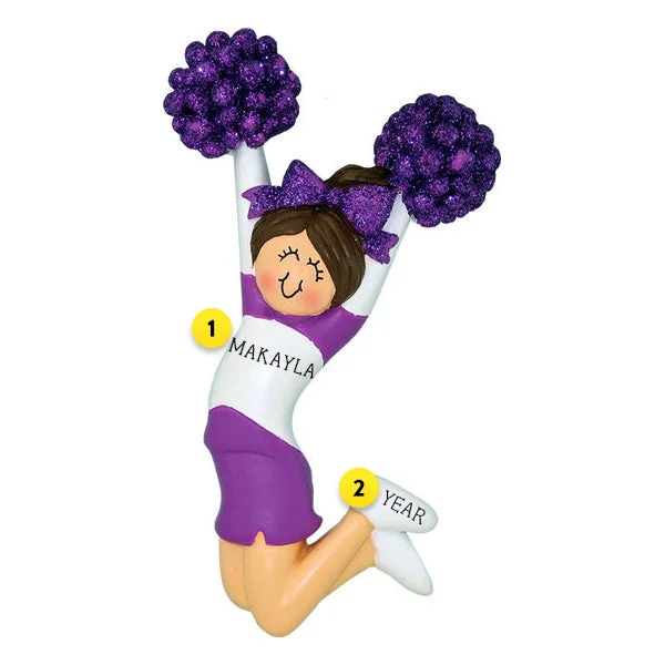 Personalized Cheerleader Purple Uniform Ornament - Female, Brunette