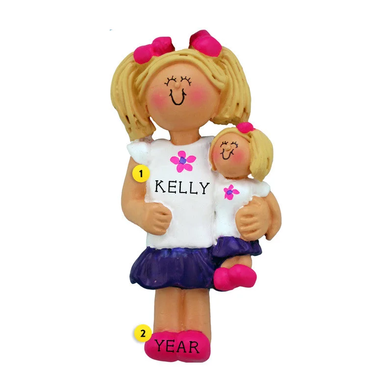 Personalized Child with Doll Ornament - Girl with Blonde Hair