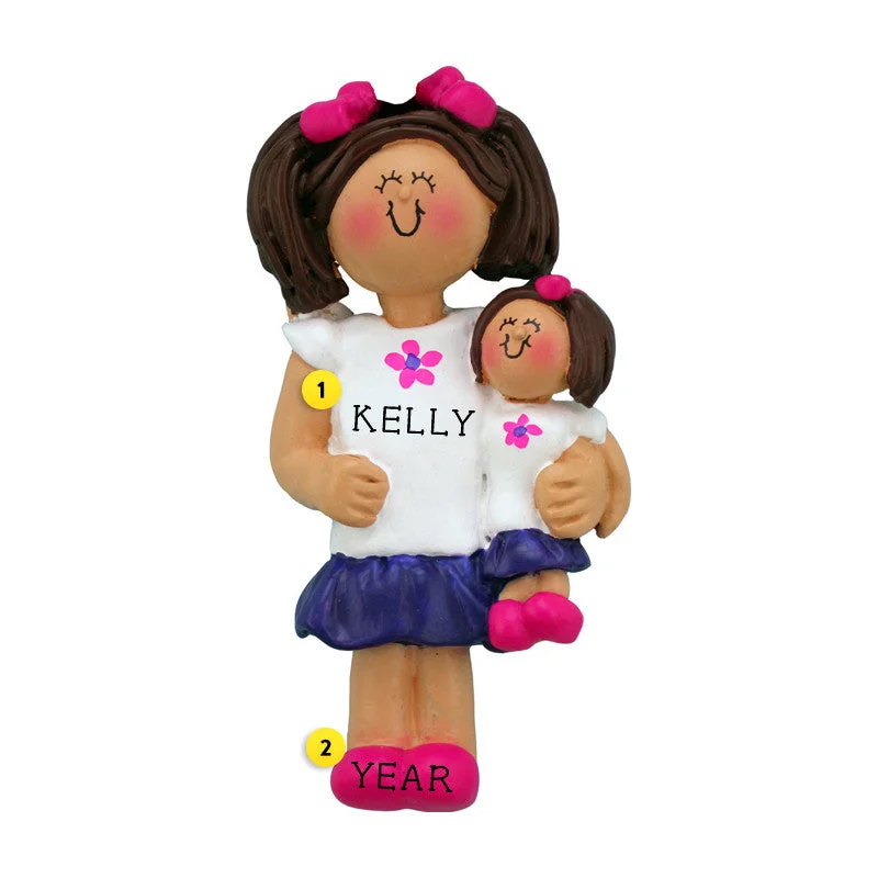 Personalized Child with Doll Ornament - Girl with Brown Hair