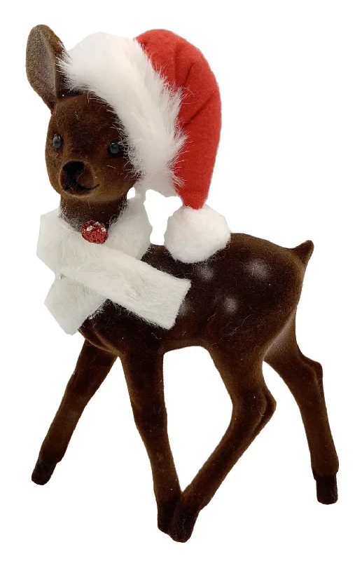 Deer, brown flocked with Santa hat, Plastic Figure by Ino Schaller