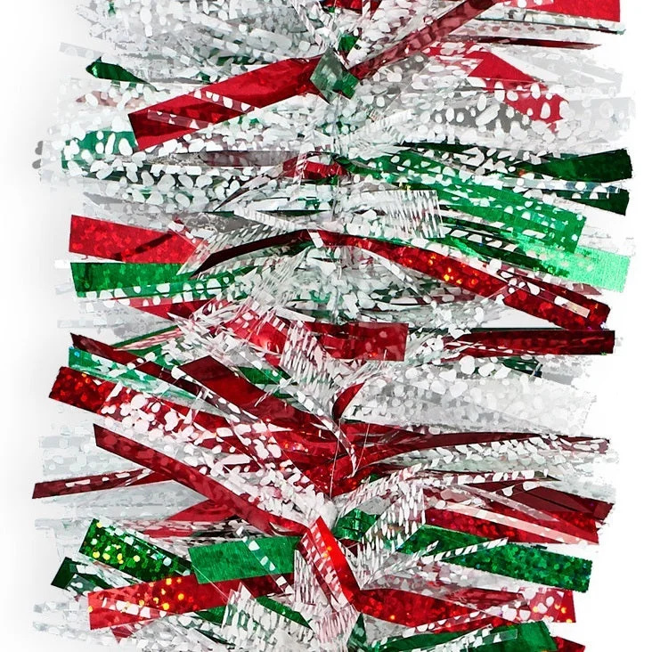 10' Deluxe Deco Laser Red and Green Snowy Tinsel Garland