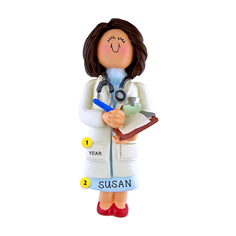 Personalized Doctor Ornament - Female, Brown Hair