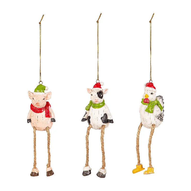 Farm Animals with Dangling Legs Resin Ornaments