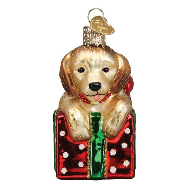 Golden Puppy Surprise Ornament - Old World Christmas