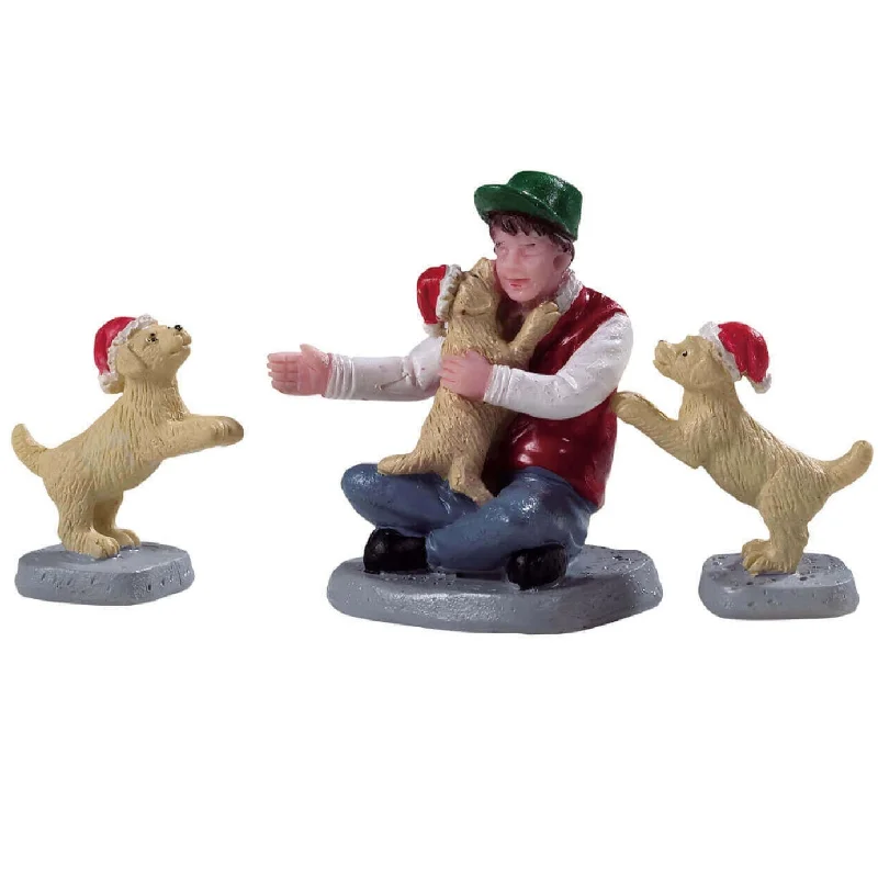 Lemax General Collectible Figurines: New Puppies, Set of 3 #92778