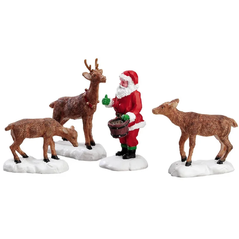 Lemax General Collectible Figurines: Santa Feeds Reindeer, Set of 4 #52146