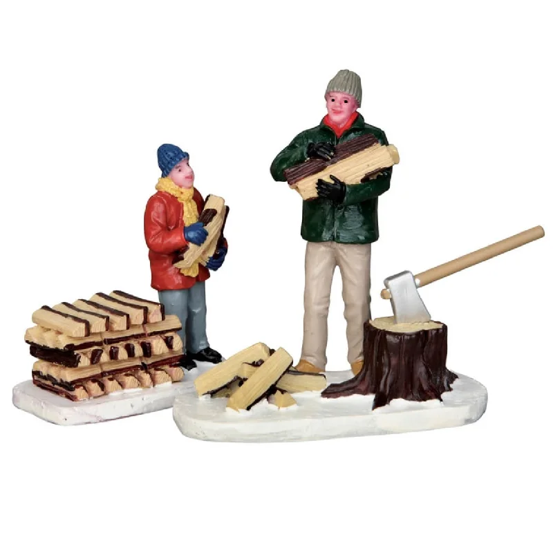 Lemax Vail Village Figurine: Stacking Firewood, Set of 2 #52323