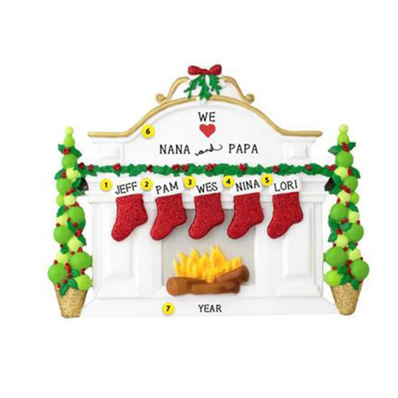 Personalized Fireplace Mantel with Stockings Family of 5 Table Top Decoration