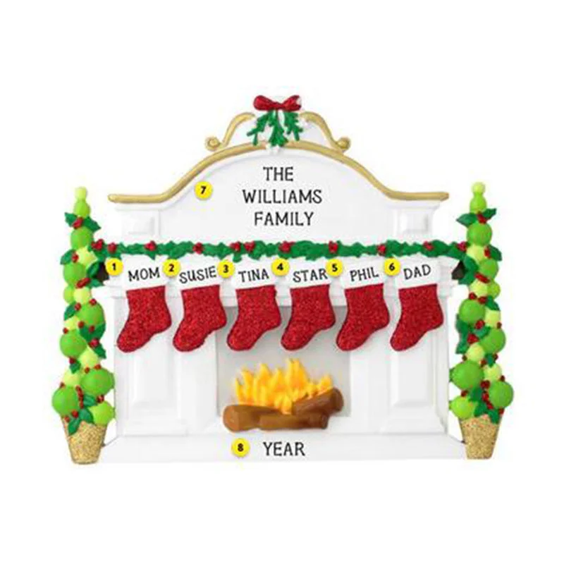 Personalized Fireplace Mantel with Stockings Family of 6 Table Top Decoration