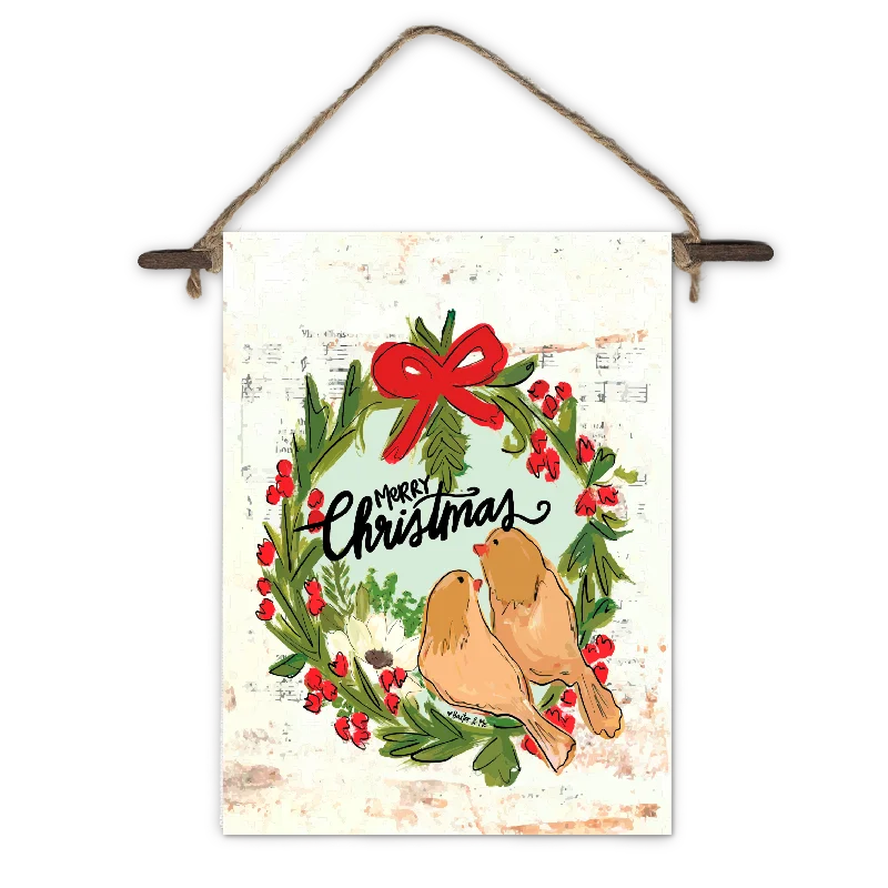 Merry Christmas Yellow Birds Mini Wall Hanging