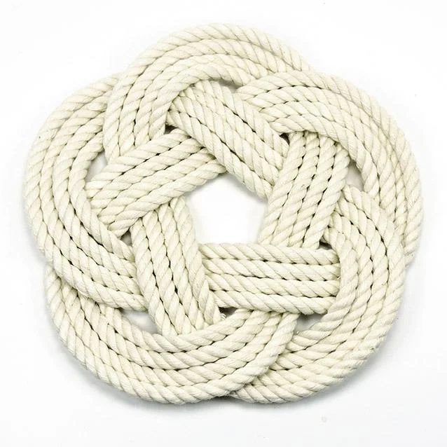 Nautical Sailor Knot Trivet, White Cotton Rope, Small