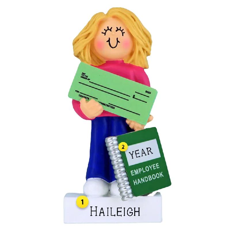 Personalized New Job Ornament - Female, Blonde Hair