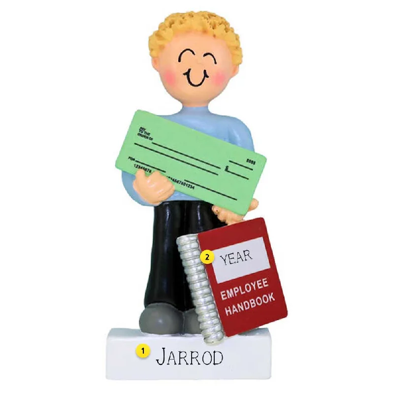 Personalized New Job Ornament - Male, Blonde Hair