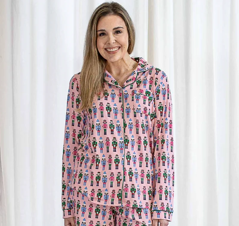 Nutcracker March Long Sleeve Button Up Sleep Shirt