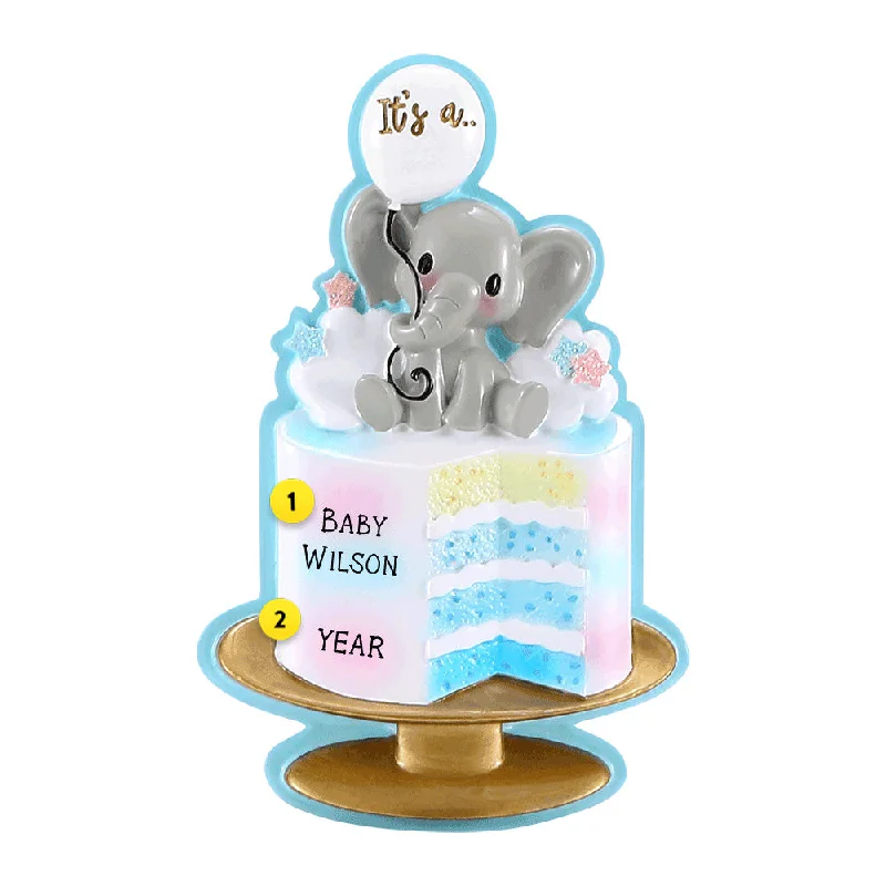 Personalized Gender Reveal Cake Ornament - Blue