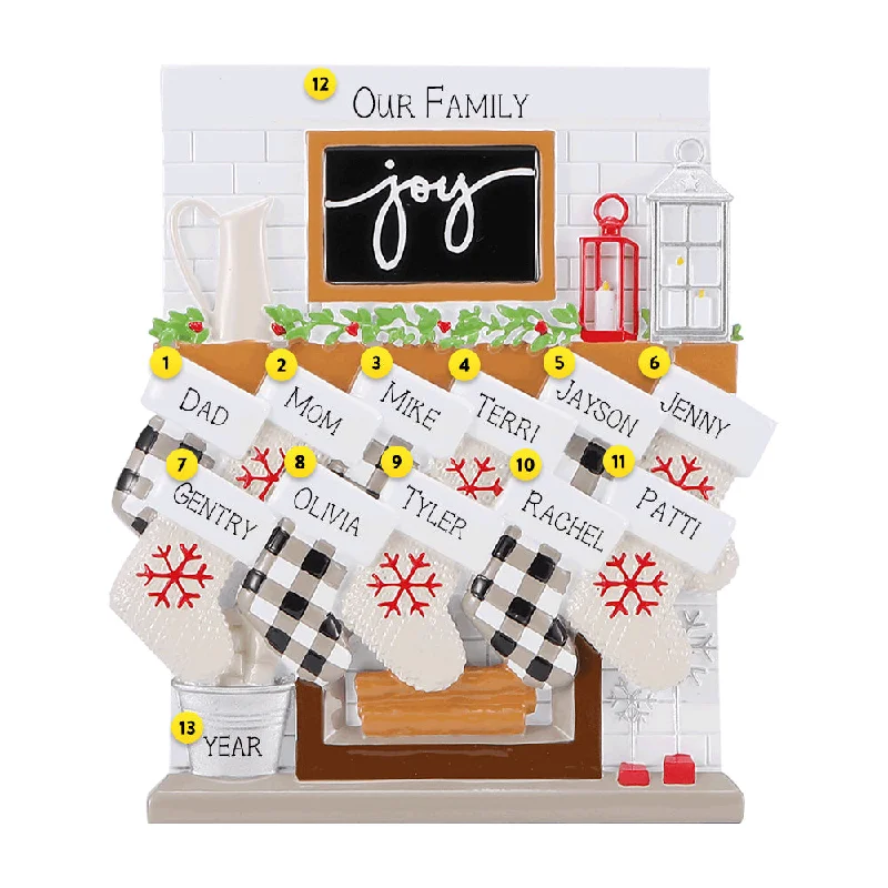 Personalized Fireplace Mantel Family of 11 Ornament