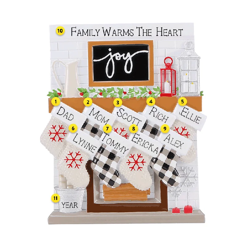 Personalized Fireplace Mantel Family of 9 Ornament