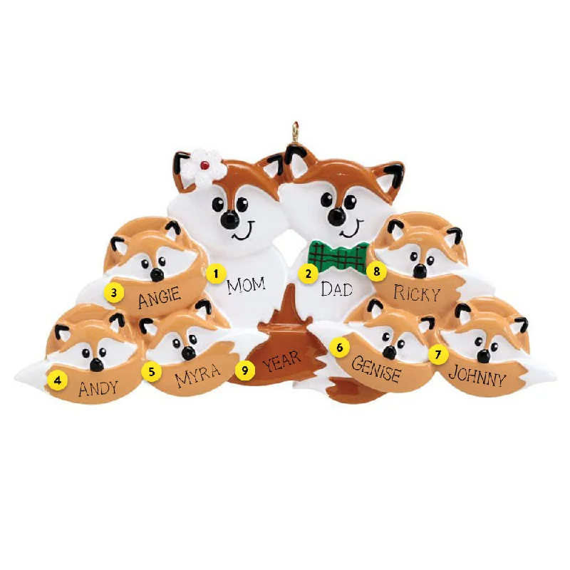 Personalized Fox Family of 8 Ornament