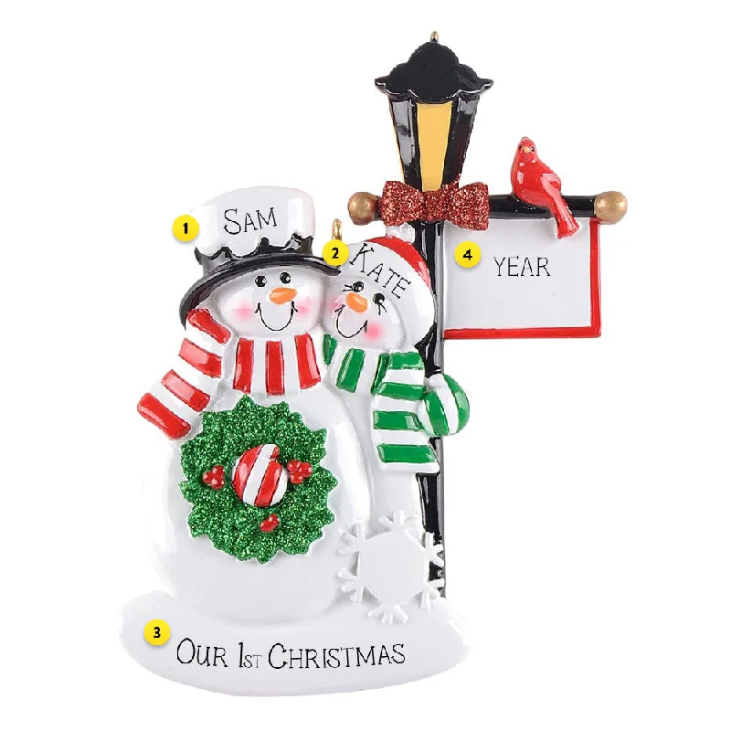 Personalized Lamppost Snow Couple Ornament