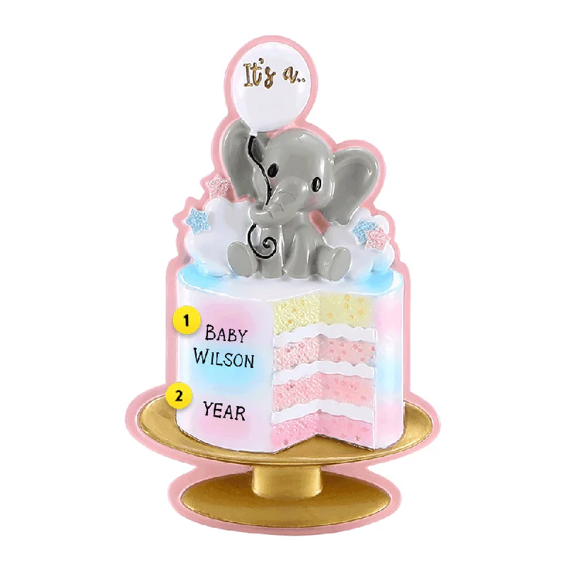 Personalized Gender Reveal Cake Ornament - Pink