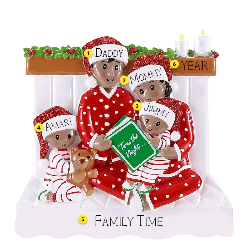 Personalized Reading in Bed Family of 4 Ornament - African American