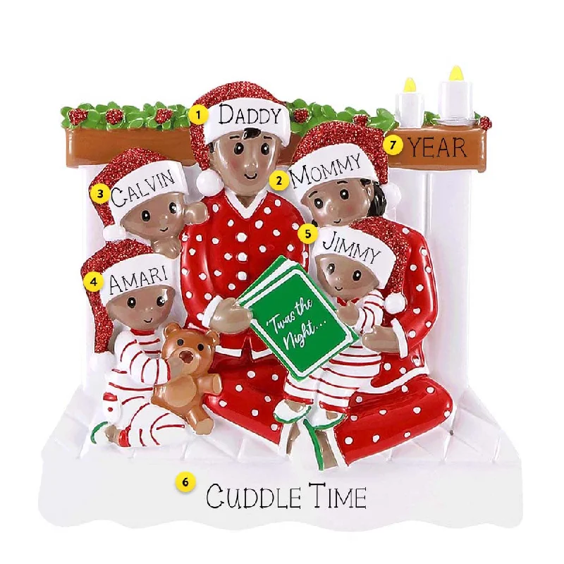 Personalized Reading in Bed Family of 5 Ornament - African American