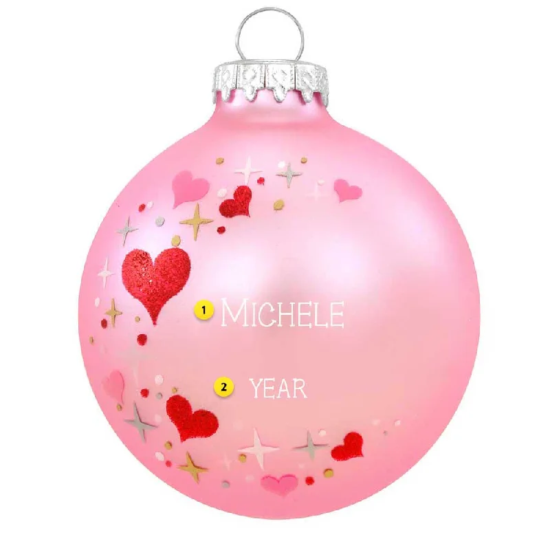 Personalized Pink Heart Swirl Glass Bulb Ornament