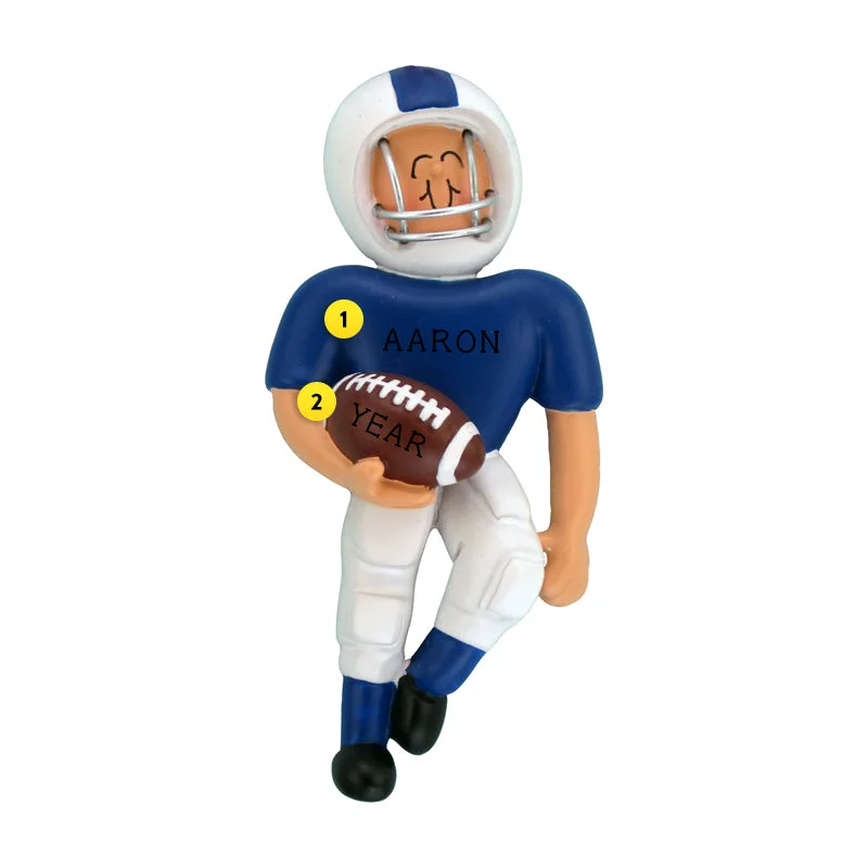 Personalized Football Player Ornament - Male, Blue Uniform