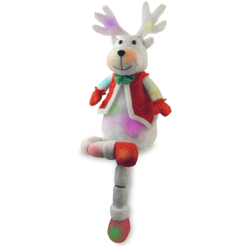 33 in. Pre-Lit Cotton Reindeer with Battery Operated LED Lights