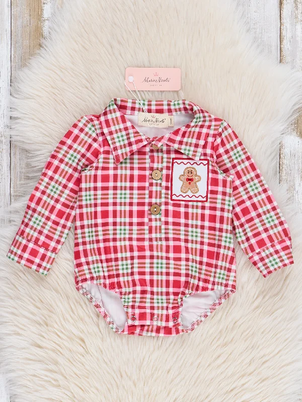 Red Gingerbread Plaid Button-Up Bubble