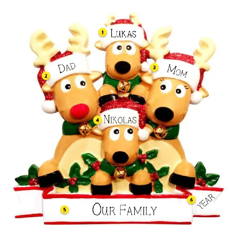 Personalized Reindeer Family of 4 Table Top Decoration