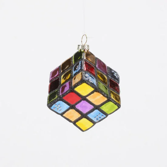 Rubik's Cube Ornament, Glass 4"