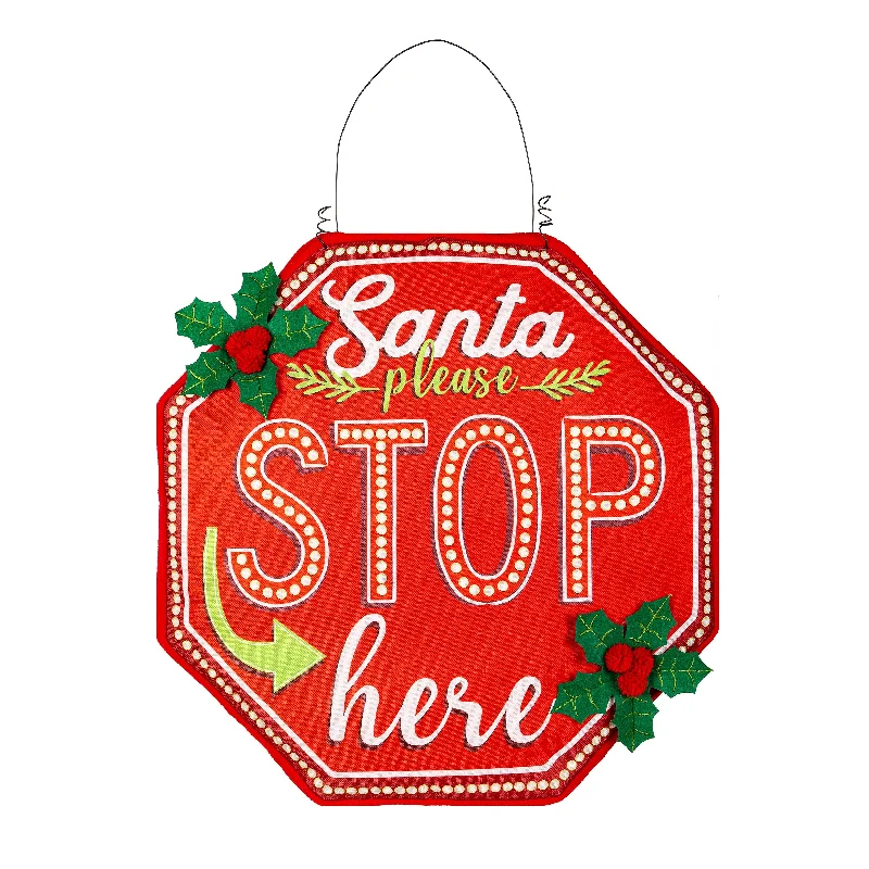 Santa, Please Stop Here Lighted Estate Door Decor