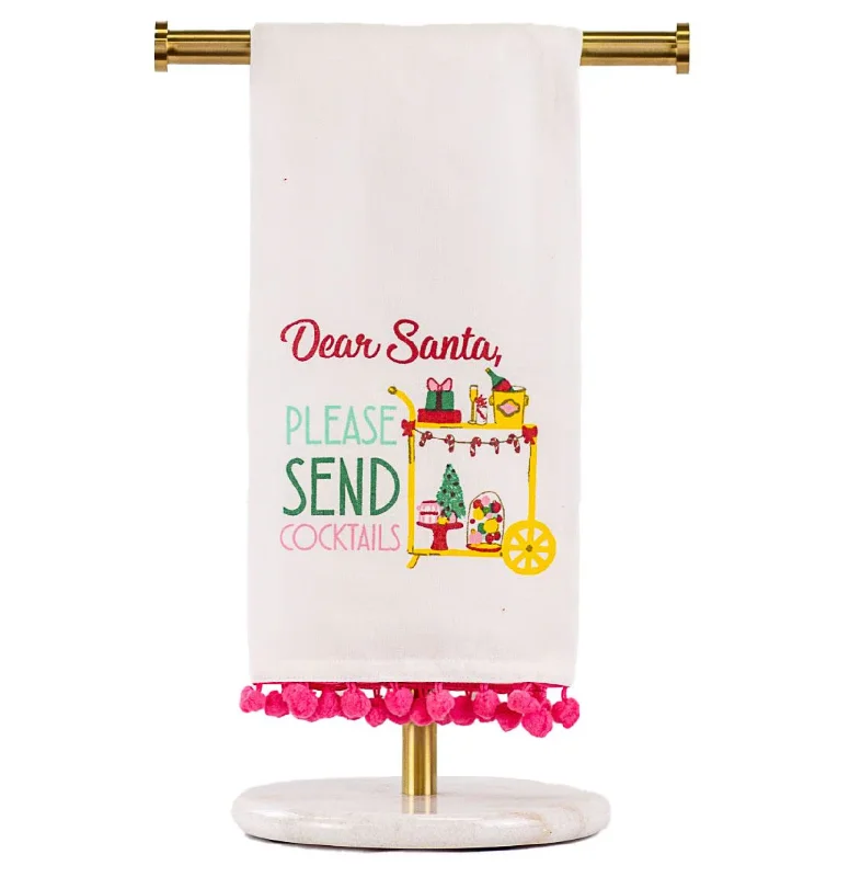 Santa Send Cocktails Pom Pom Hand Towel