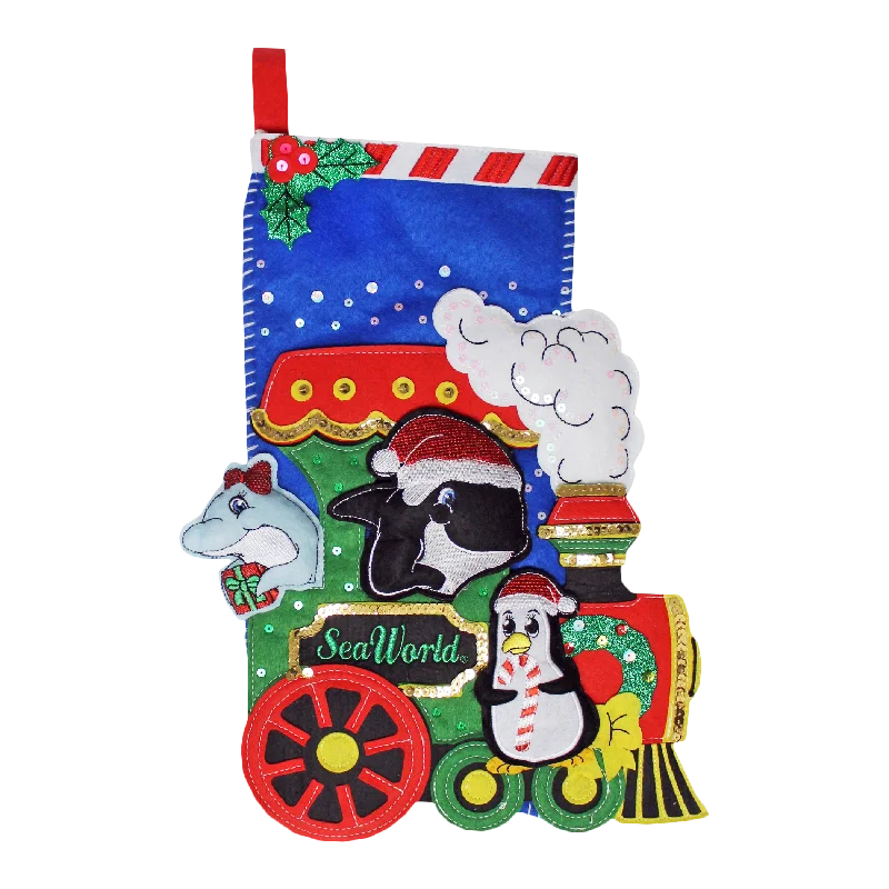 SeaWorld Christmas Animal Train Felt Stocking 18"