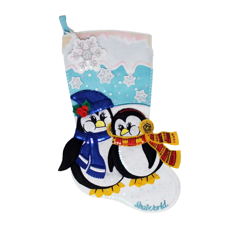 SeaWorld Christmas Penguins Felt Stocking 18"