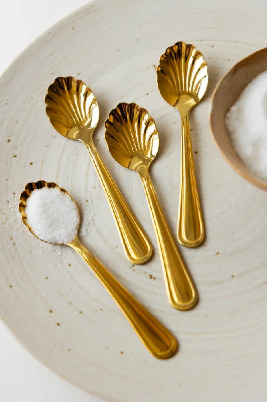 Set of 4 Gold Shell Teaspoons