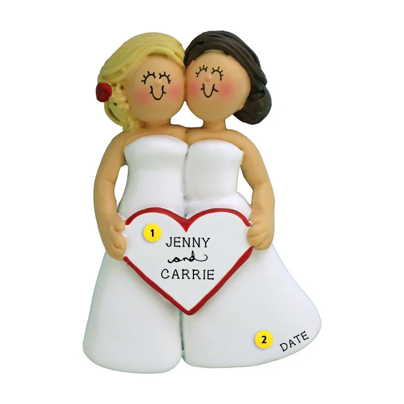 Personalized Wedding Couple Ornament - Blonde Bride and Brunette Bride