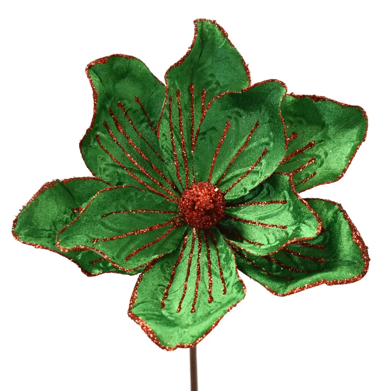 WHIMSICAL VELVET MAGNOLIA W/VEINS 24''X9.5'' -DEEP GREEN/RED