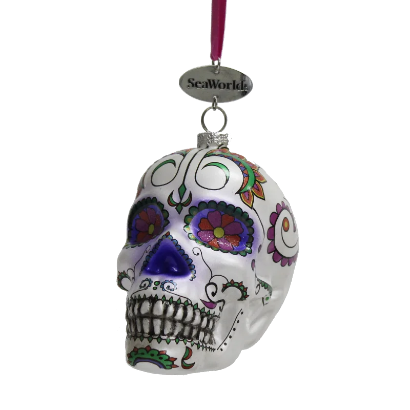 Howl-O-Scream Sugar Skull Blown Glass Ornament White