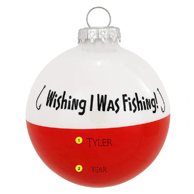 Personalized Wish I Was Fishing Glass Bulb Ornament